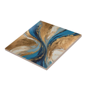 Azulejo De Cerâmica Cobre atenuado e mármore azul abstrato