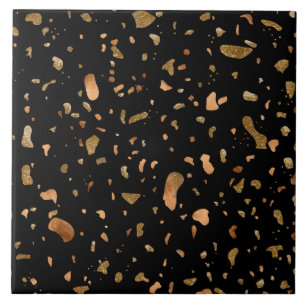 Azulejo De Cerâmica Cobre Dourado na pedra Black Terrazzo