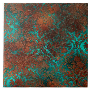 Azulejo De Cerâmica Cobre Patina Rusted Damask
