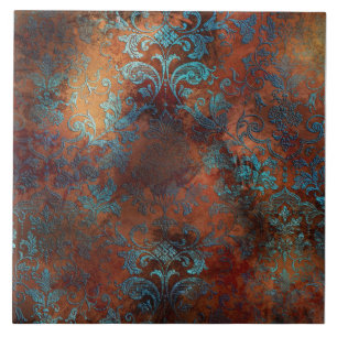 Azulejo De Cerâmica Cobre Patina Rusted Damask