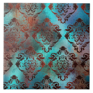 Azulejo De Cerâmica Cobre Patina Rusted Damask