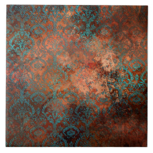 Azulejo De Cerâmica Cobre Patina Rusted Damask