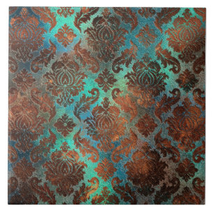 Azulejo De Cerâmica Cobre Patina Rusted Damask