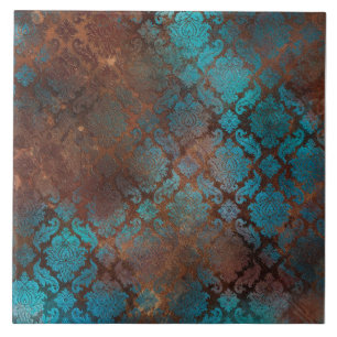Azulejo De Cerâmica Cobre Patina Rusted Damask