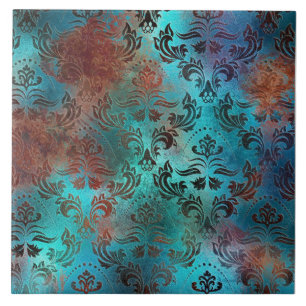 Azulejo De Cerâmica Cobre Patina Rusted Damask