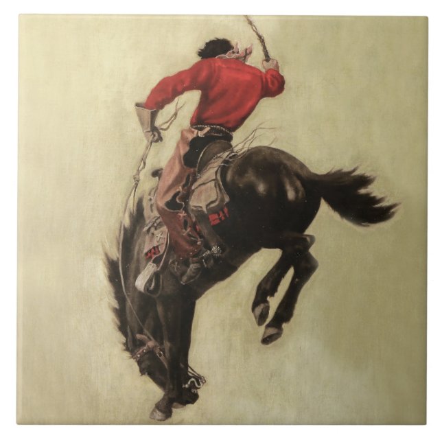 Azulejo De Cerâmica cobrir da revista "Bucking Bronco" da NC Wyeth (Frente)