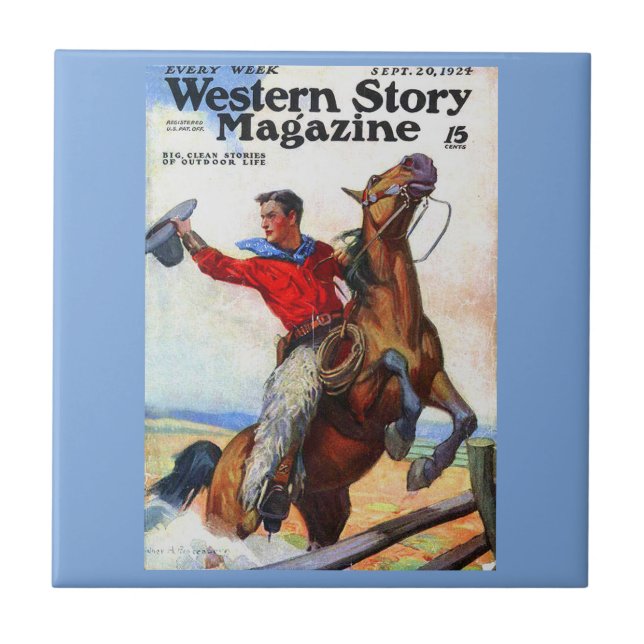 Azulejo De Cerâmica cobrir da revista Western Story 1924 (Frente)
