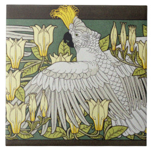 Azulejo De Cerâmica Cockatoas, Magnolia e Arte de Camundongos Brancos 