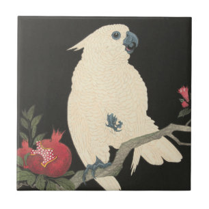 Azulejo De Cerâmica Cockatoo branco japonês das belas artes   do