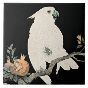 Azulejo De Cerâmica Cockatoo e Pomegranato, belas artes de Ohara Koson