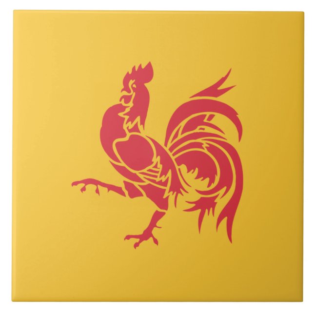 Azulejo De Cerâmica Cockerel Vermelho (Bandeira da Valônia) (Frente)