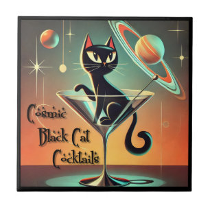 Azulejo De Cerâmica Cocktails de Gato Negro Cósmico e Futuro Atômico