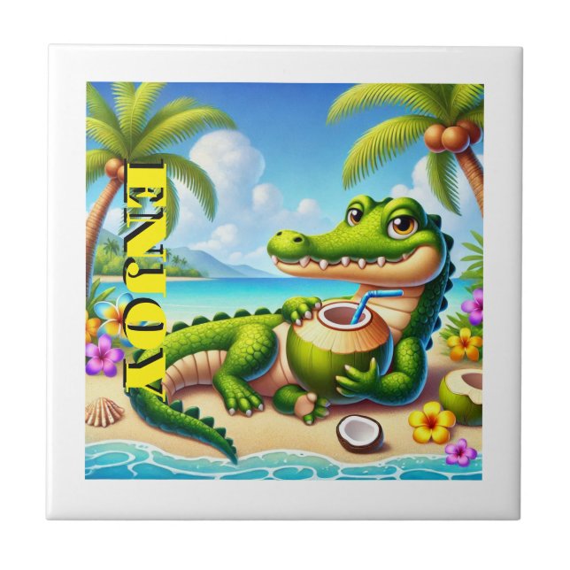 AZULEJO DE CERÂMICA  COCODRILLO COM ÁGUA COCO (Frente)