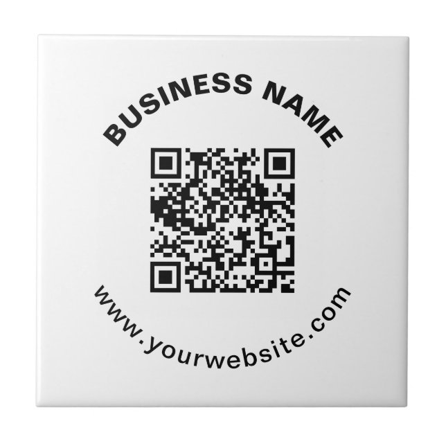 Azulejo De Cerâmica Código QR com Nome da Empresa Texto Circular em Ne (Frente)