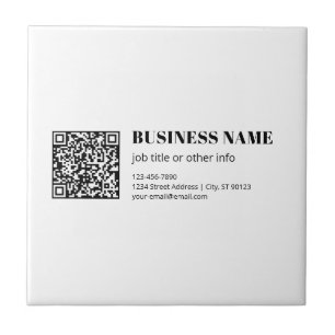 Azulejo De Cerâmica Código QR de negócios e texto retrô-moderno editáv