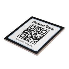 Azulejo De Cerâmica Código QR e texto editáveis com borda azul clara