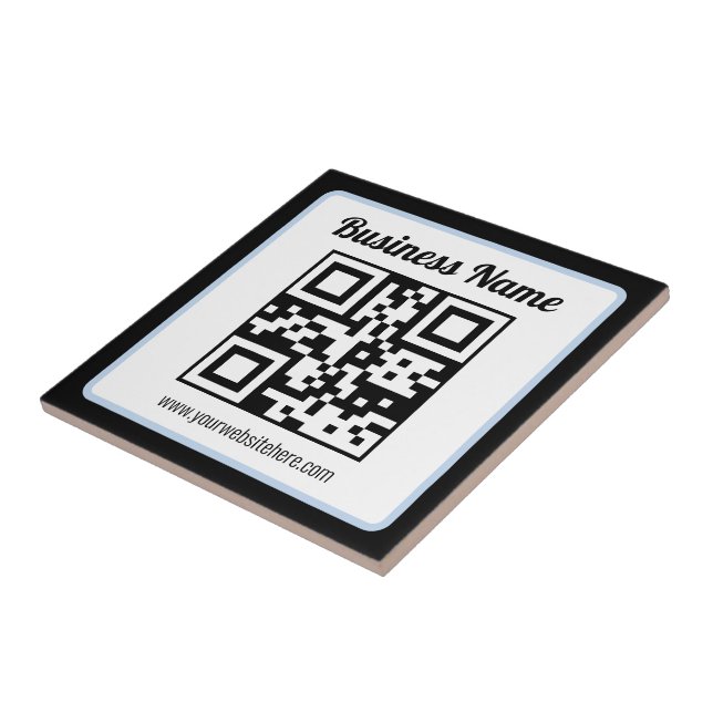 Azulejo De Cerâmica Código QR e texto editáveis com borda azul clara (Lateral)