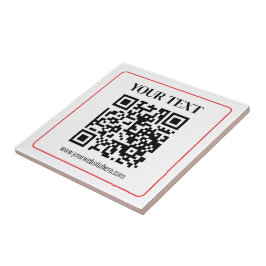 Azulejo De Cerâmica Código QR simples preto e branco com borda vermelh