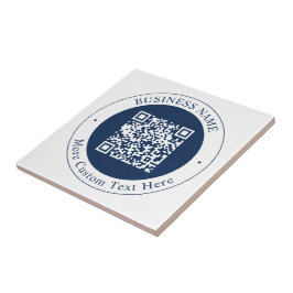 Azulejo De Cerâmica Código QR & Texto personalizáveis | Azul-marinho e