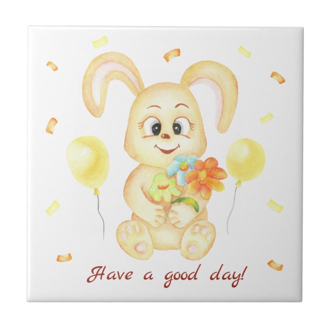 Azulejo De Cerâmica Coelhinho bonito para um Poster de humor positivo (Frente)