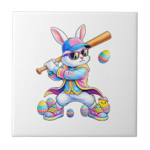 Azulejo De Cerâmica Coelhinho de Tinta Tie Dye Engraçado de Beisebol p