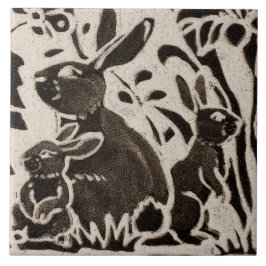Azulejo De Cerâmica Coelho Batik Stoneware Woodland Animal Tan Brown