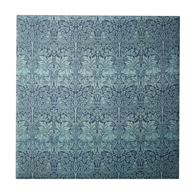 Azulejo De Cerâmica Coelho Brer por William Morris Blue Textile Patter (Frente)