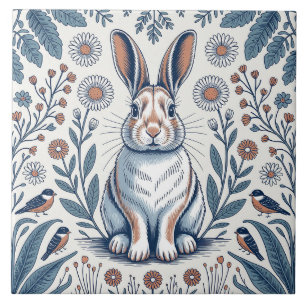 Azulejo De Cerâmica Coelho Bunny Caprichoso Azul Design Floral