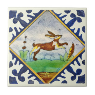 Azulejo De Cerâmica Coelho Coelho 1650s Delft Polychrome Repro