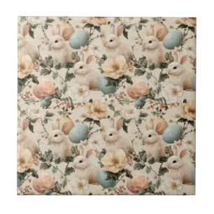 Azulejo De Cerâmica Coelho de Páscoa Floral Vintage (1)