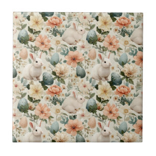 Azulejo De Cerâmica Coelho de Páscoa Floral Vintage (10)