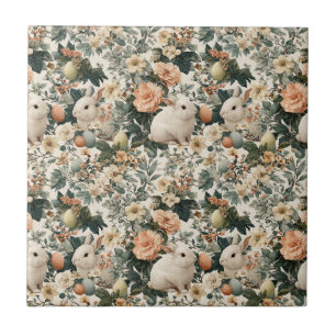 Azulejo De Cerâmica Coelho de Páscoa Floral Vintage (11)