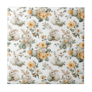 Azulejo De Cerâmica Coelho de Páscoa Floral Vintage (2)