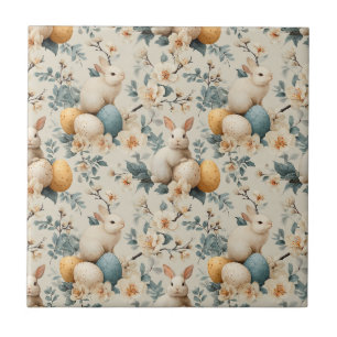 Azulejo De Cerâmica Coelho de Páscoa Vintage Floral (3)