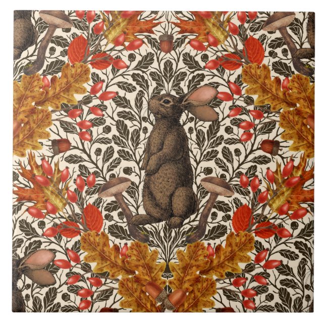 Azulejo De Cerâmica Coelho do outono em branco (Frente)