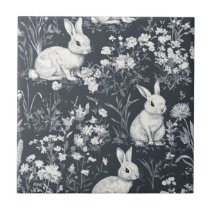 Azulejo De Cerâmica Coelho Elegante Toile Floral Padrão Vintage (5)