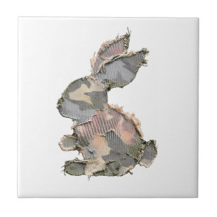 Azulejo De Cerâmica Coelho Engraçado Crochê Remendo Camuflagem Coelho