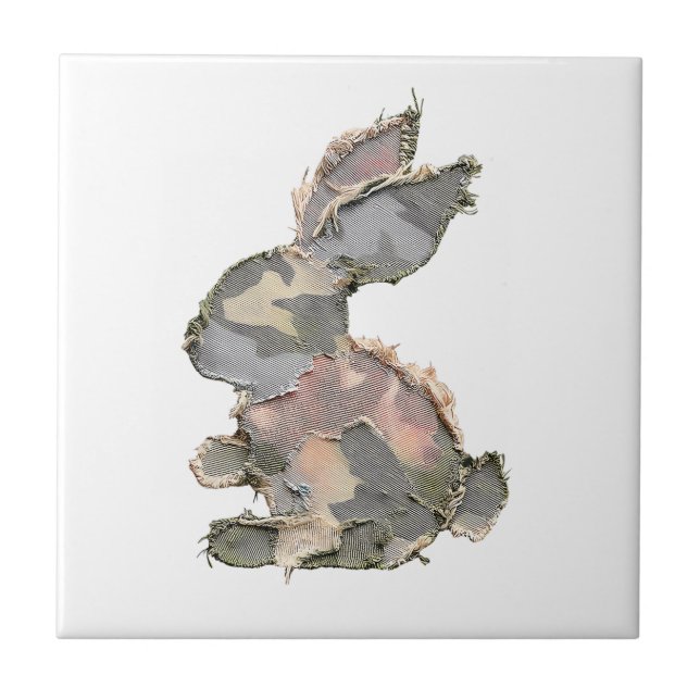Azulejo De Cerâmica Coelho Engraçado Crochê Remendo Camuflagem Coelho  (Frente)