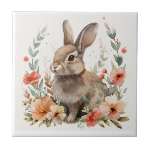 Azulejo De Cerâmica Coelho Floral Aquarela