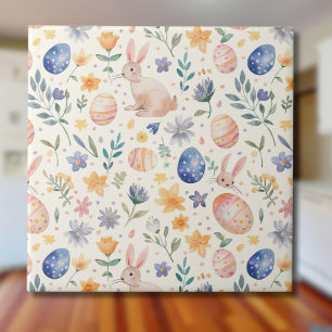 Azulejo De Cerâmica Coelho Flores Ovos Aquarela Pastel Atemporal