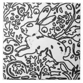 Azulejo De Cerâmica Coelho Foliage Black White Drawing Woodland Animal