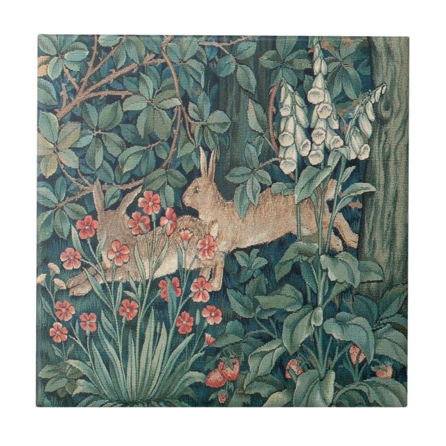 Azulejo De Cerâmica Coelho Na Floresta - William Morris (Frente)