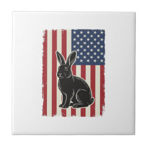 Azulejo De Cerâmica Coelho Patriótico Bandeira Americana Gravura Vinta