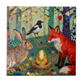 Azulejo De Cerâmica Coelho, Pega, Raposa e “O Ovo de Ganso Dourado”