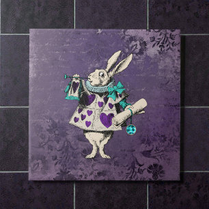 Azulejo De Cerâmica Coelho Roxo Escuro Rústico da Alice Sombria
