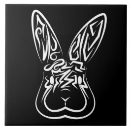 Azulejo De Cerâmica Coelho Tribal Negro e Branco