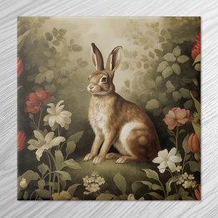 Azulejo De Cerâmica Coelho Vintage Woodland em Floresta Floral