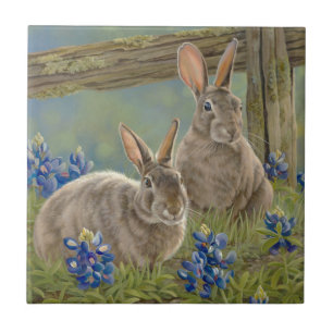 Azulejo De Cerâmica Coelhos & Bluebonnets
