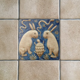 Azulejo De Cerâmica Coelhos e répteis - Reprodução Antiquada