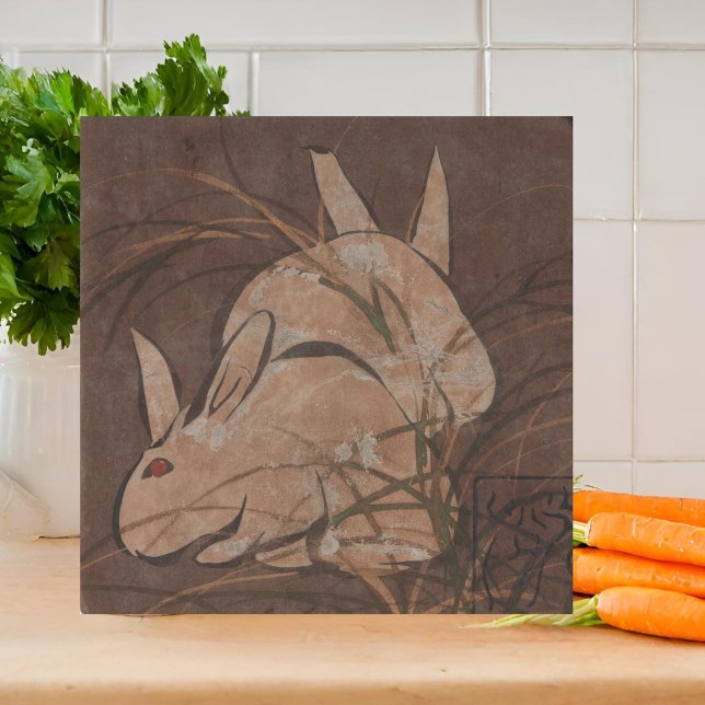 Azulejo De Cerâmica Coelhos elegantes japoneses de belas-artes, coelho (Elegant vintage Japanese fine art rabbits to grace your tiled space.)